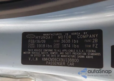 2009 Hyundai Accent Gs z USA, uszkodzony, nr VIN KMHCM36CX9U138800